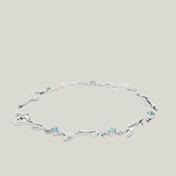 Platinum Bracelet With Aquamarine And Diamonds Leaf