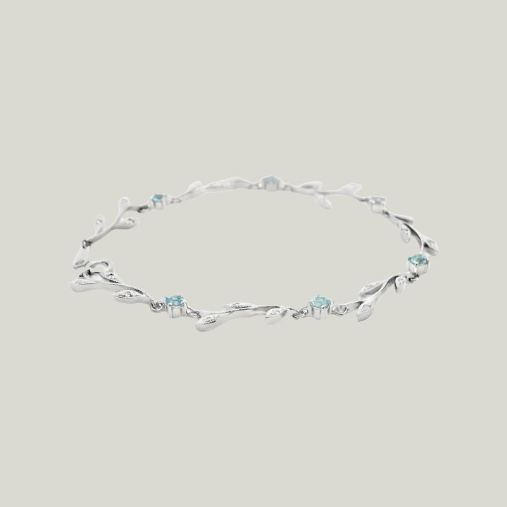 Platinum Bracelet With Aquamarine And Diamonds Leaf