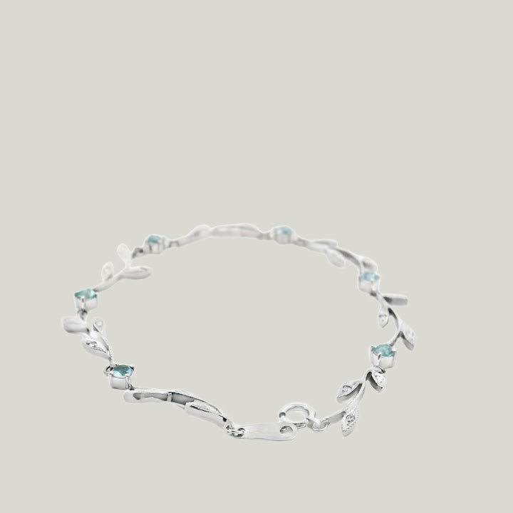 Platinum Bracelet With Aquamarine And Diamonds Leaf