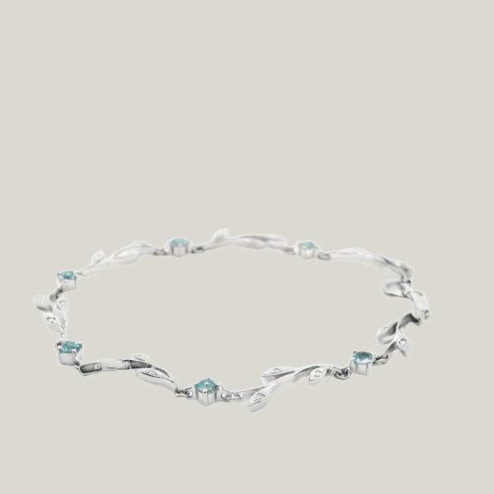 Platinum Bracelet With Aquamarine And Diamonds Leaf