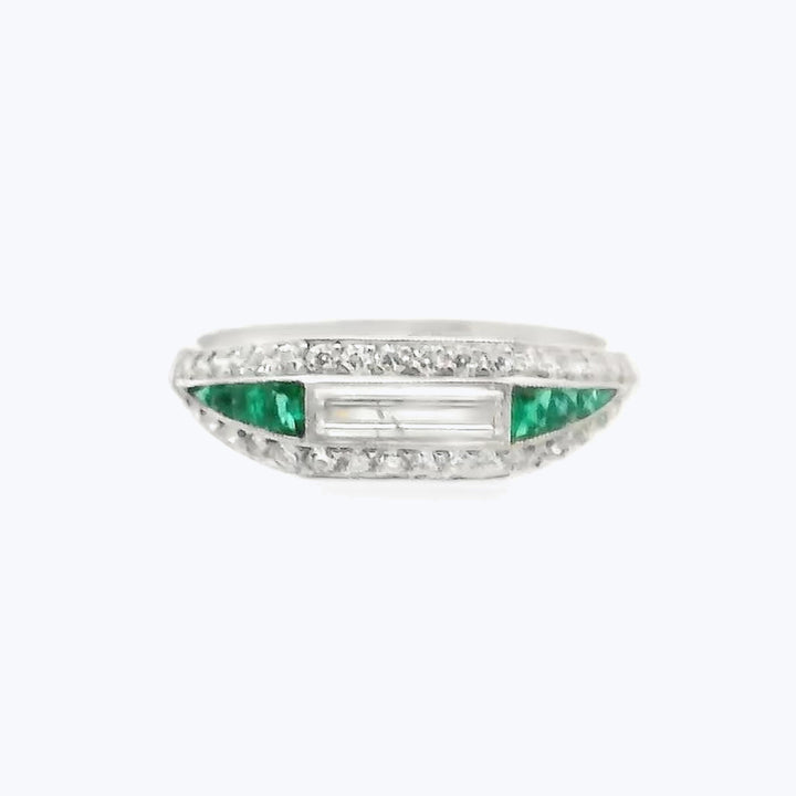 Art Deco Diamond And Emerald Platinum Ring