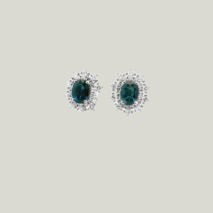 Platinum Sapphire Diamond Stud Earrings