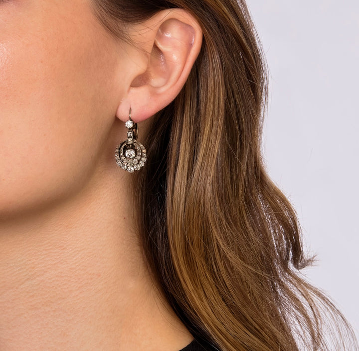 Gold & Silver Victorian Diamond Dangle Earrings