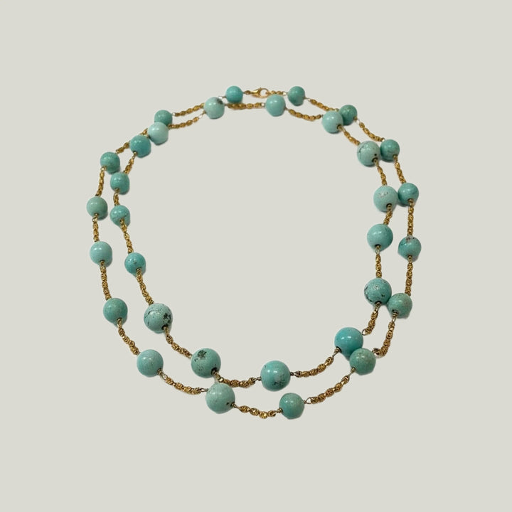 Turquoise and 18K Gold Chain Necklace