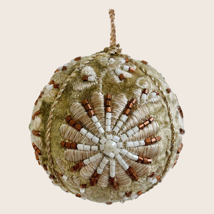 Velvet and Bead-Crocheted Flower Ornament