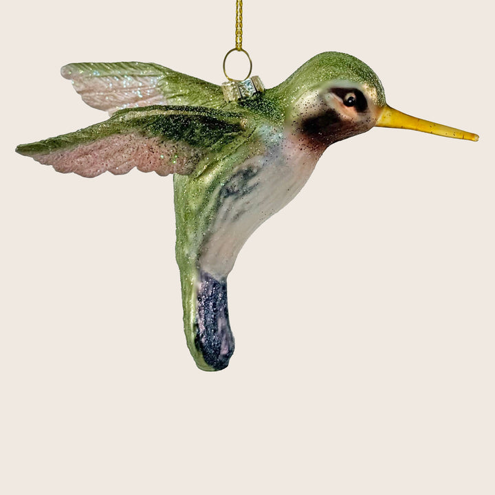 Glass Hummingbird Ornament, Green