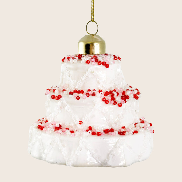 Glass White Cake Ornament