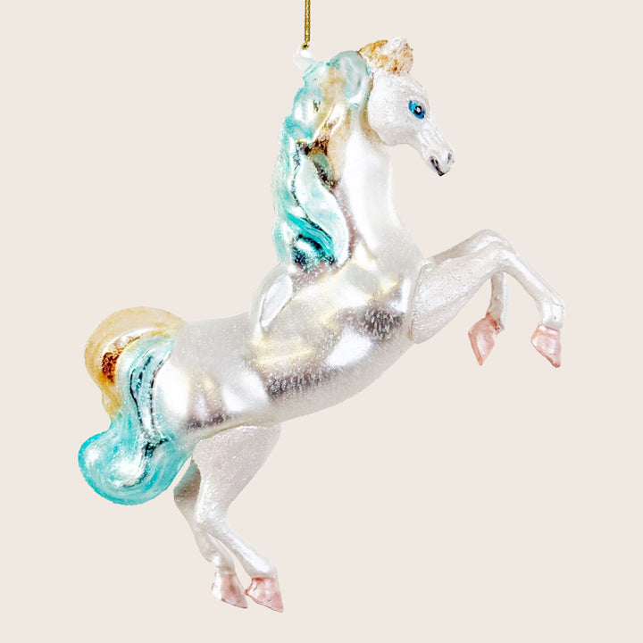 Blue and Gold Glass Horse Ornament