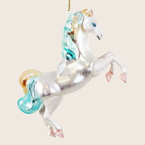 Blue and Gold Glass Horse Ornament