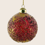 Frosted Glass Ball in Red/Gold Leaf Ornament