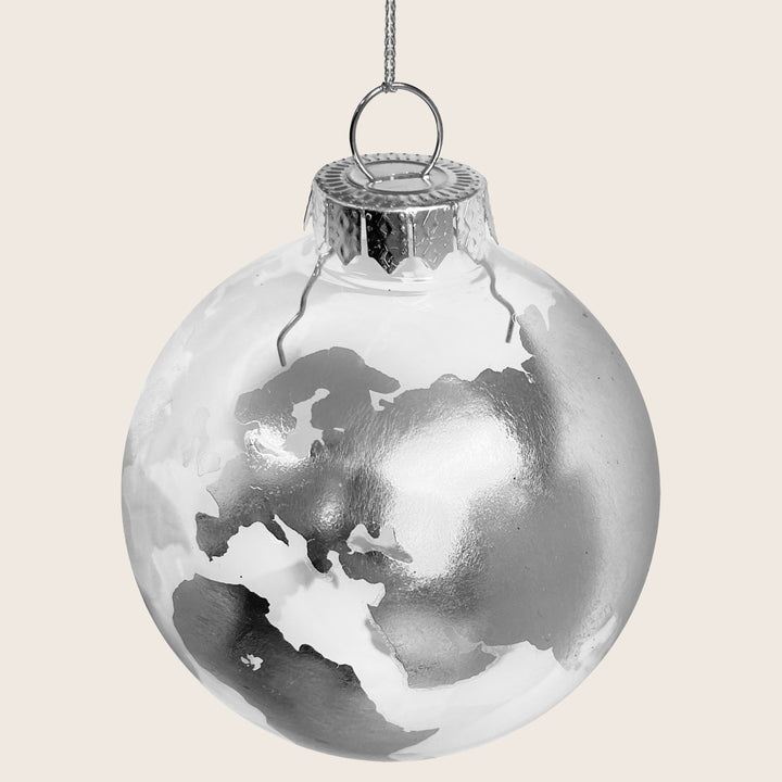 Glass Silver Globe Ornament