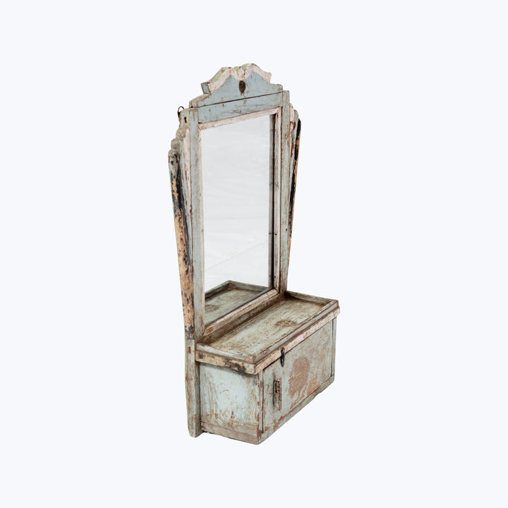 Vintage Ornate Blue Hanging Valet Mirror