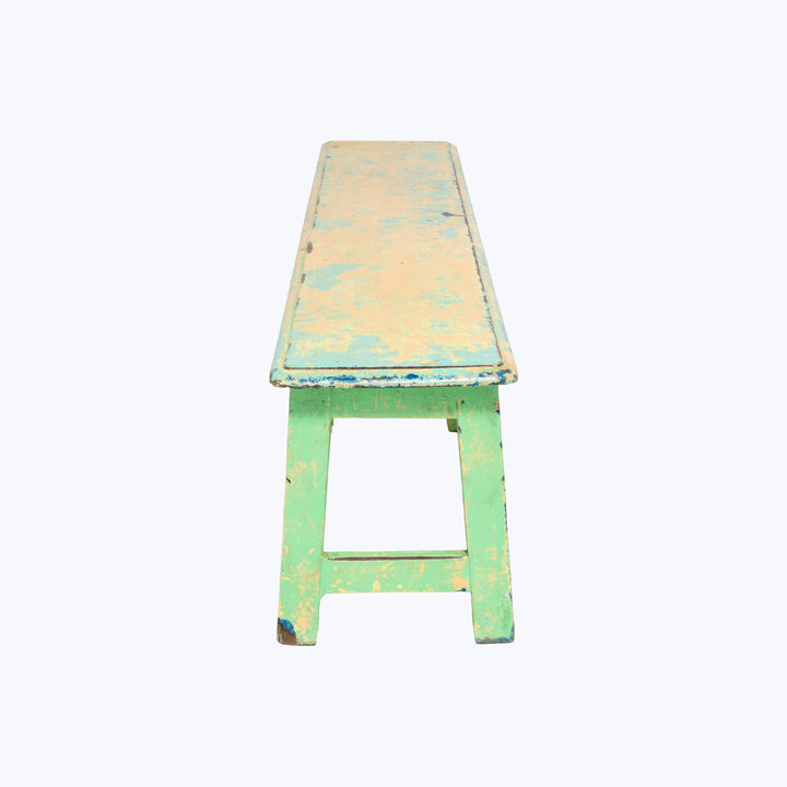 Vintage Green & Yellow Painted Bench