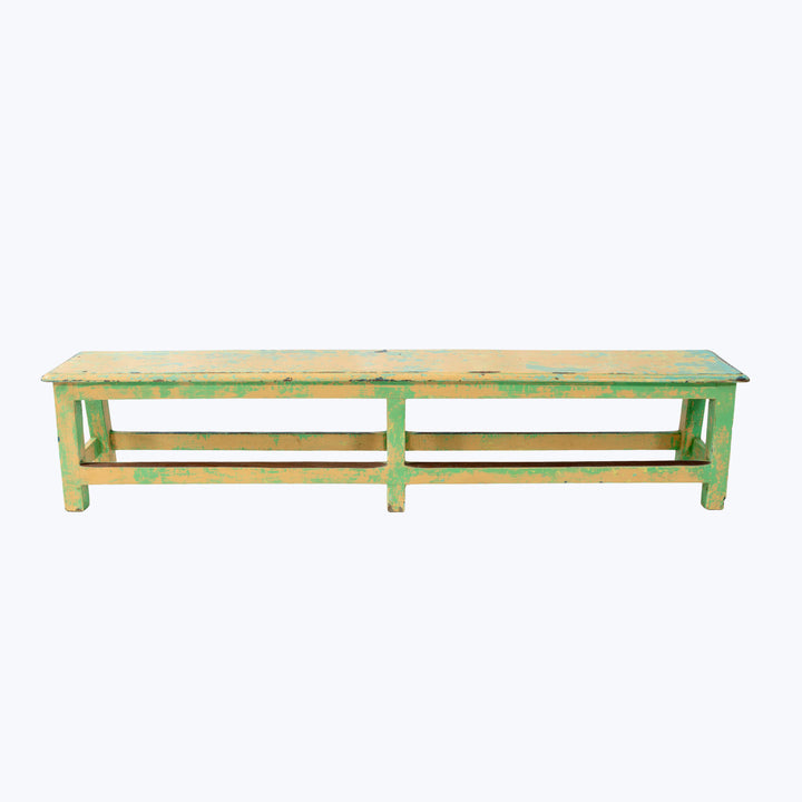 Vintage Green & Yellow Painted Bench