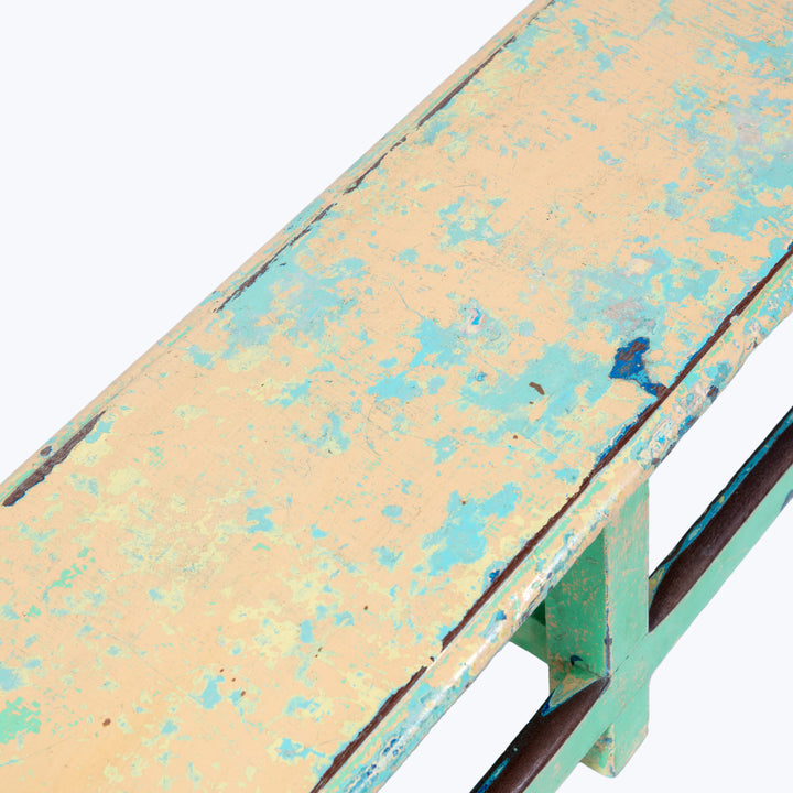 Vintage Green & Yellow Painted Bench