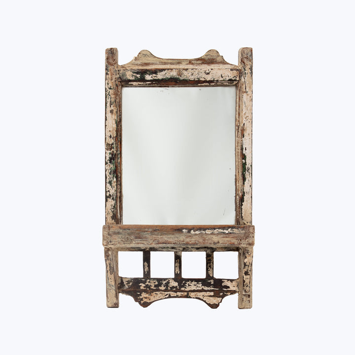 Vintage White Chippy Hanging Valet Mirror