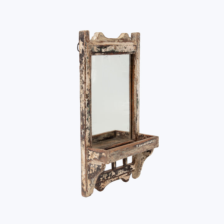 Vintage White Chippy Hanging Valet Mirror