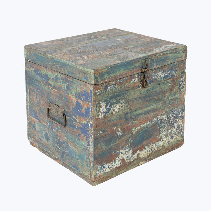 Vintage Blue Painted Square Trunk