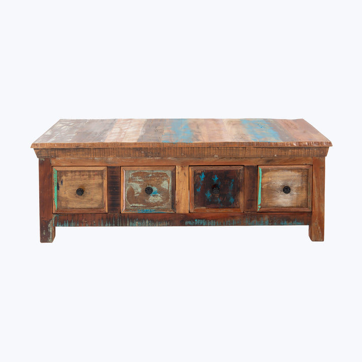 Vintage Boat Wood 4-Drawer Media | Coffee Table