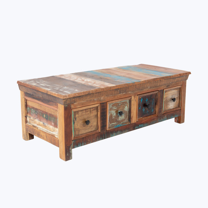 Vintage Boat Wood 4-Drawer Media | Coffee Table