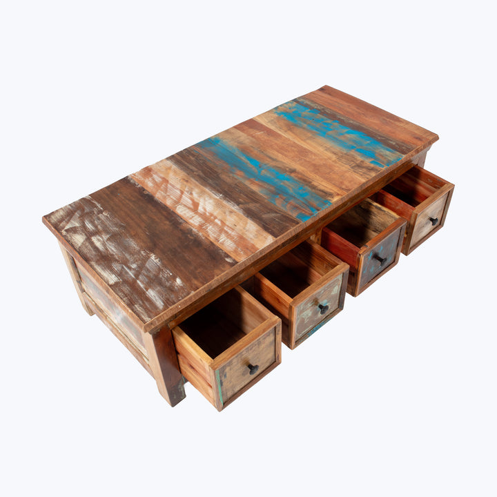 Vintage Boat Wood 4-Drawer Media | Coffee Table