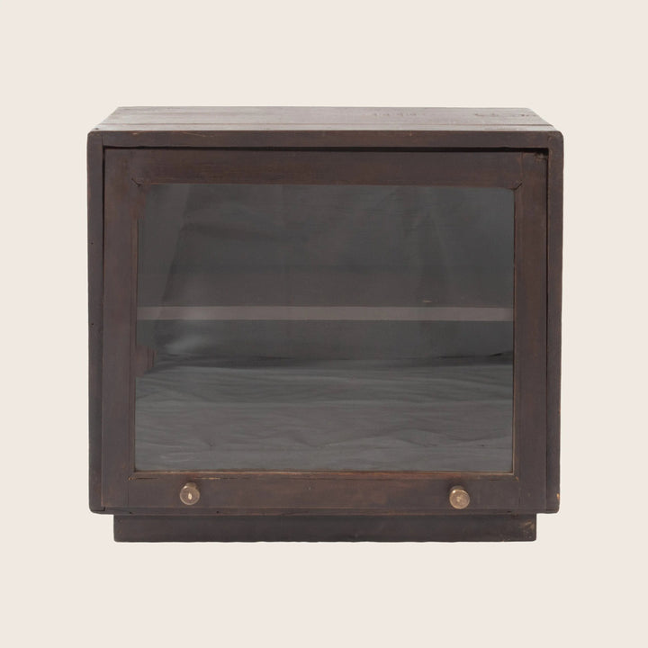 Vintage Wooden Slide-Front Small Cabinet