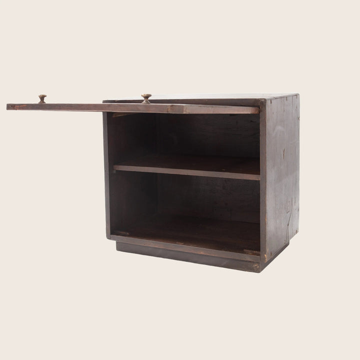 Vintage Wooden Slide-Front Small Cabinet