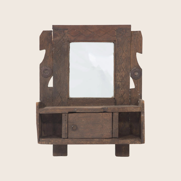 Vintage Wood Carved Hanging Valet Mirror