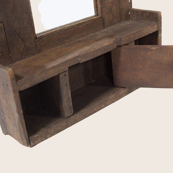 Vintage Wood Carved Hanging Valet Mirror