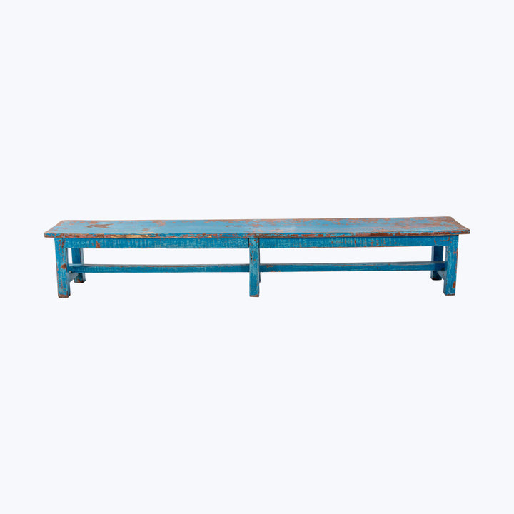 Vintage Blue Painted Low Bench