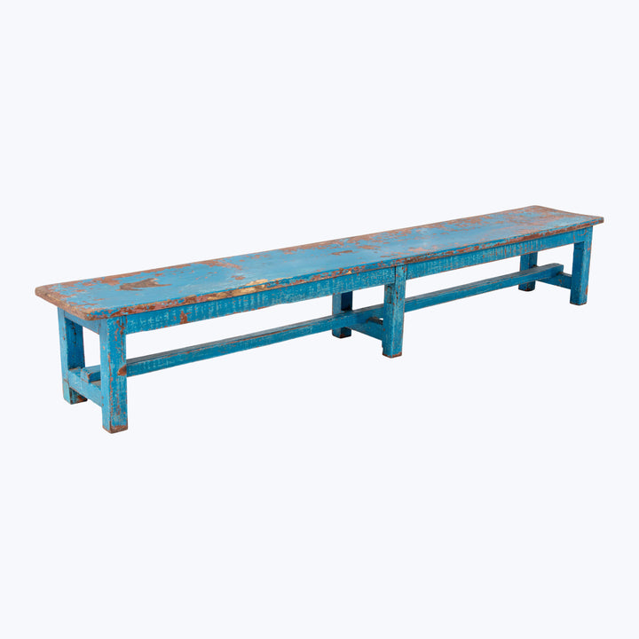 Vintage Blue Painted Low Bench