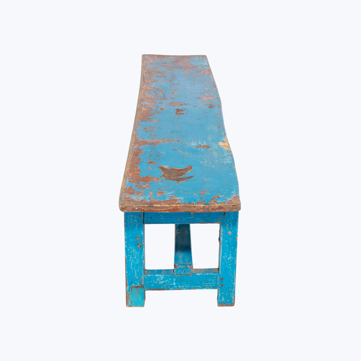 Vintage Blue Painted Low Bench