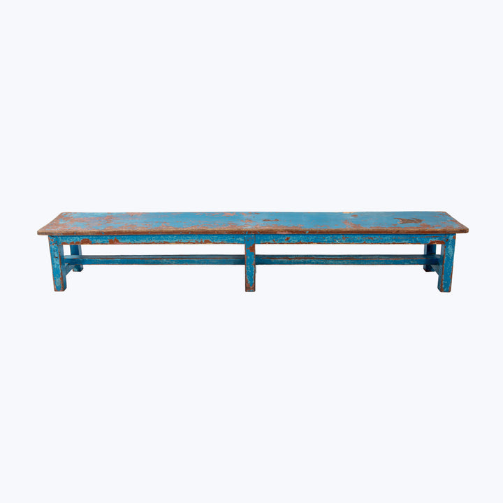 Vintage Blue Painted Low Bench