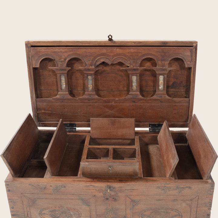 Vintage Carved Secret Compartment Trunk