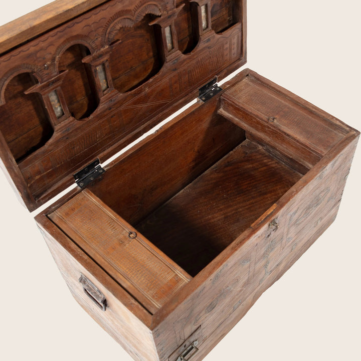 Vintage Carved Secret Compartment Trunk