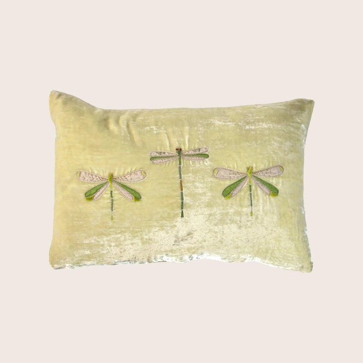 Dragonfly Silk Velvet Lumbar Pillow Mint