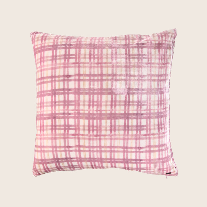 Plaid Silk Velvet Pillow Blush