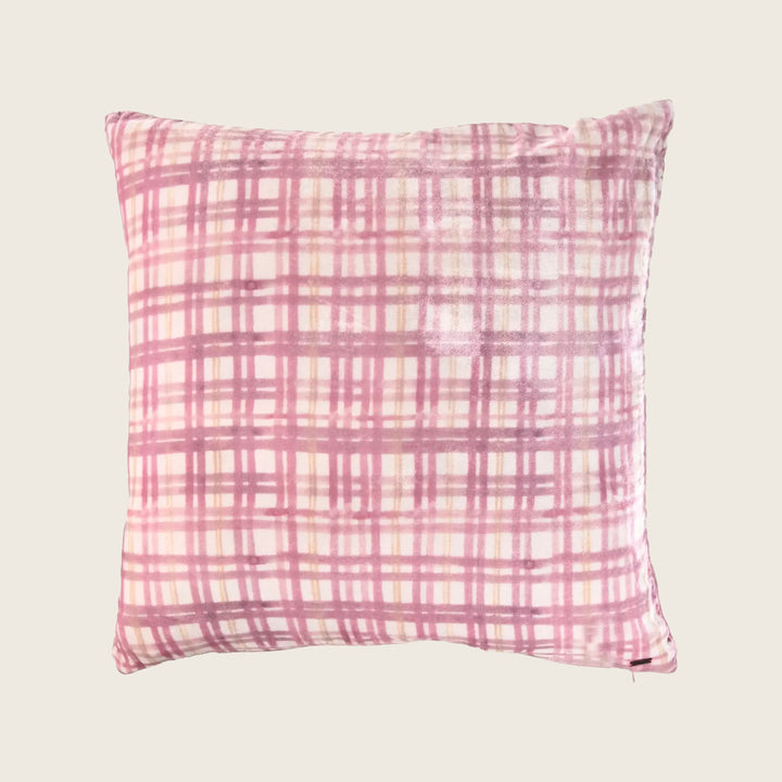 Plaid Silk Velvet Pillow Blush