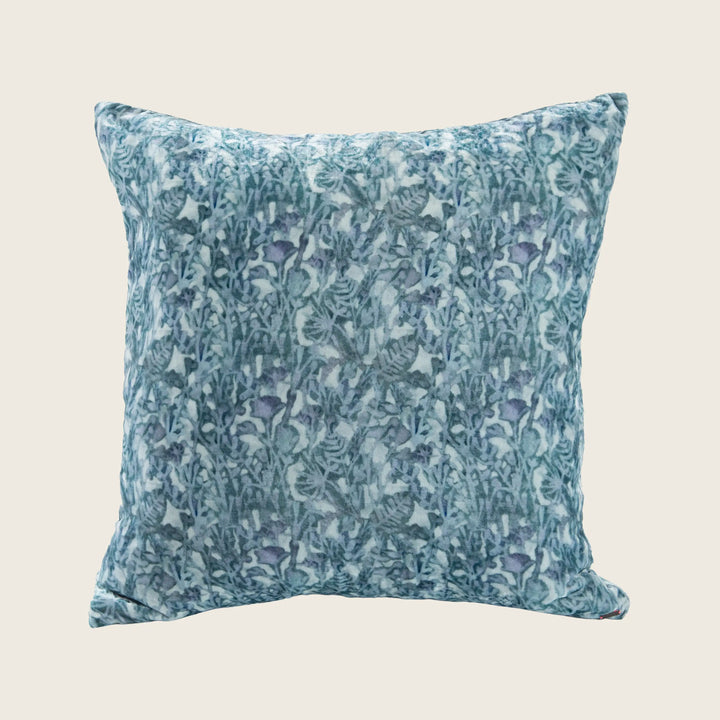 Ghost Print Silk Velvet Pillow Blue Lagoon Fern