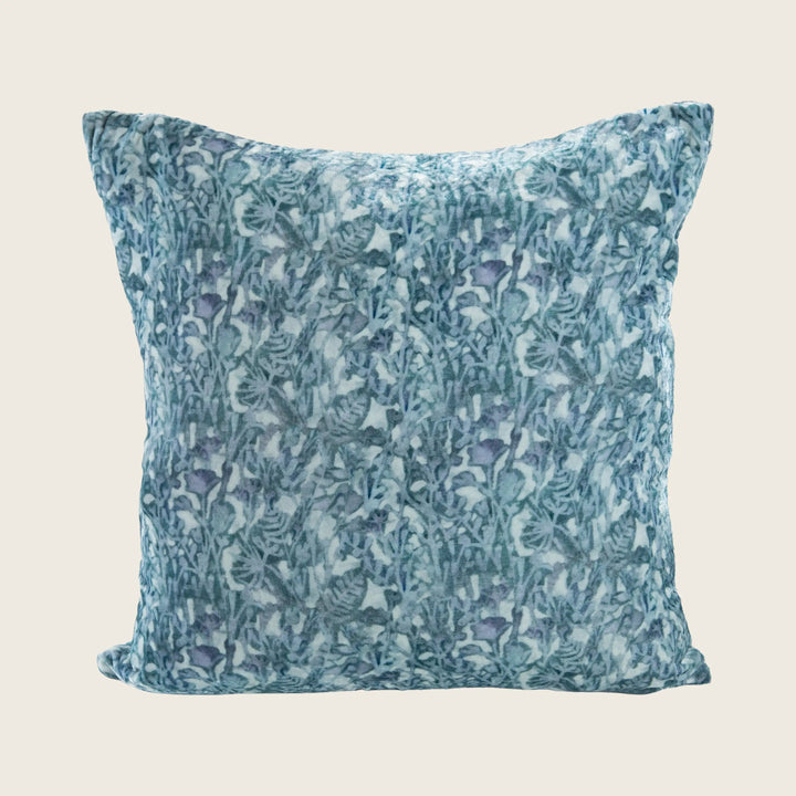 Ghost Print Silk Velvet Pillow Blue Lagoon Fern