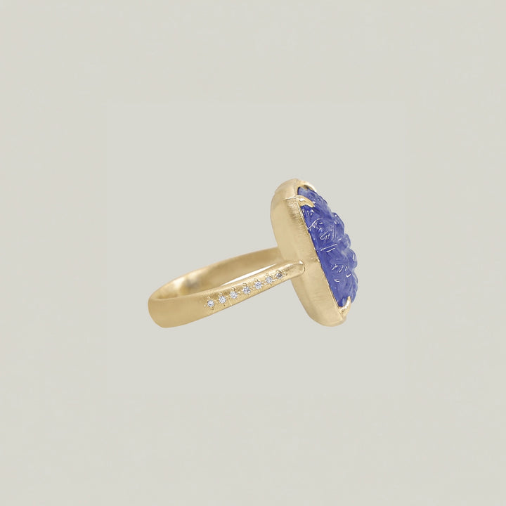 Floral Blue Tanzanite Carved Ring