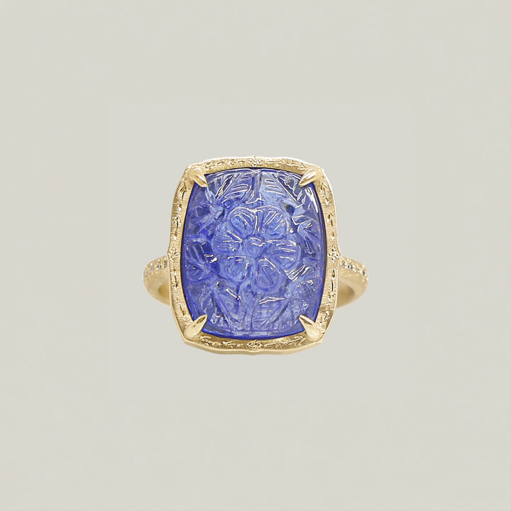 Floral Blue Tanzanite Carved Ring