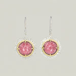 Round Carved Pink Tourmaline Earrings