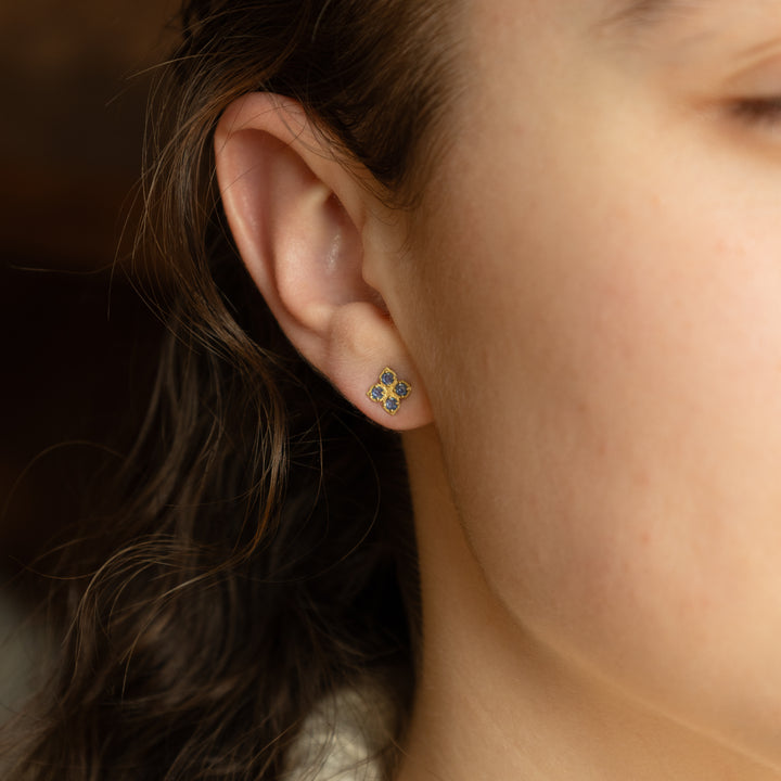 Floral Studs, Blue Sapphire