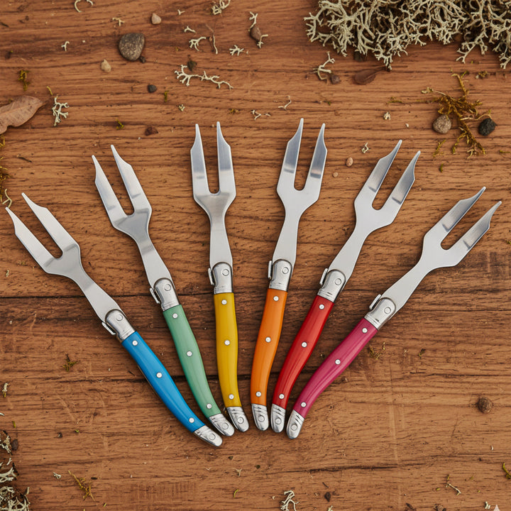 Image for Laguiole 12 Piece Mini Cheese Fork Set, Rainbow