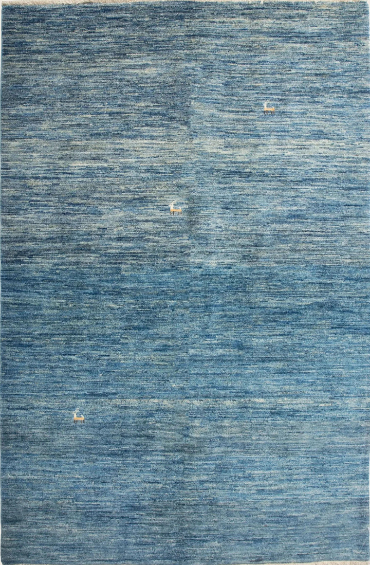 Blue Textured Pak Gabbeh Wool Rug - 4'1 x 6'7"