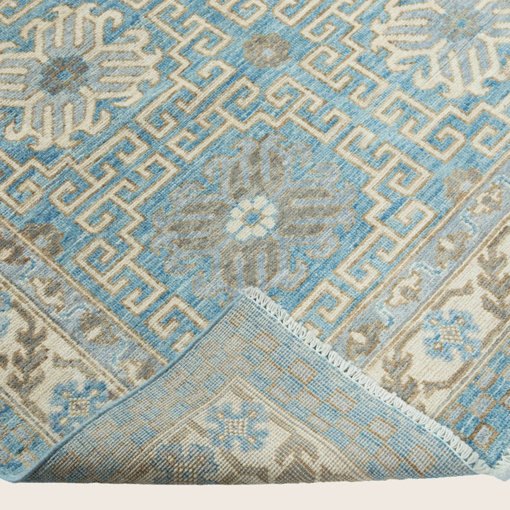 Blue Cream Traditional Pak Khotan Wool Rug - 5'1" x 7'3"