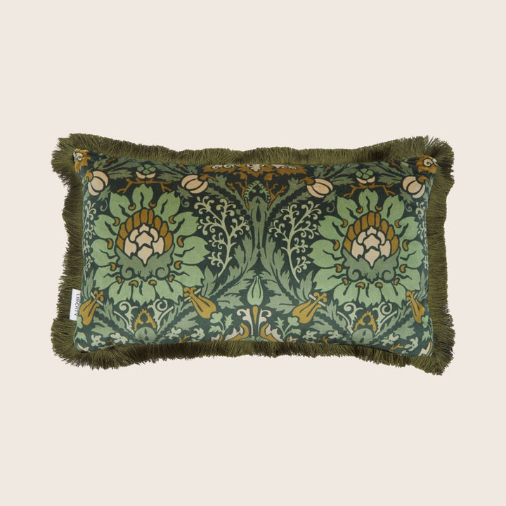 Electirc Nouv Velvet Fringe Lumbar Pillow Green