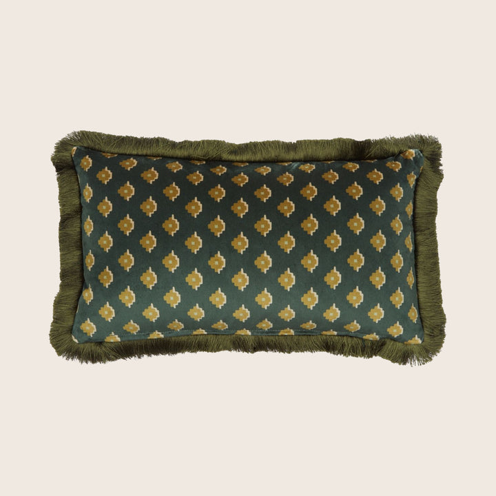 Electirc Nouv Velvet Fringe Lumbar Pillow Green