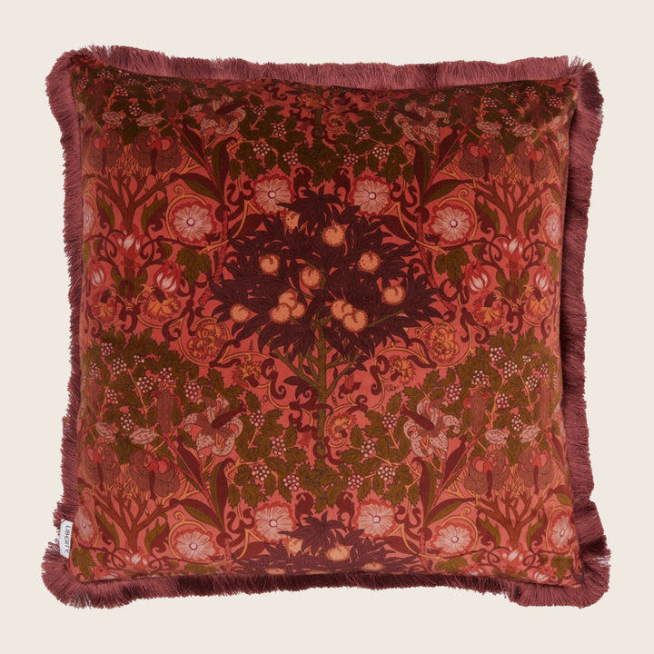 Melbury Velvet Fringe Pillow Raspberry